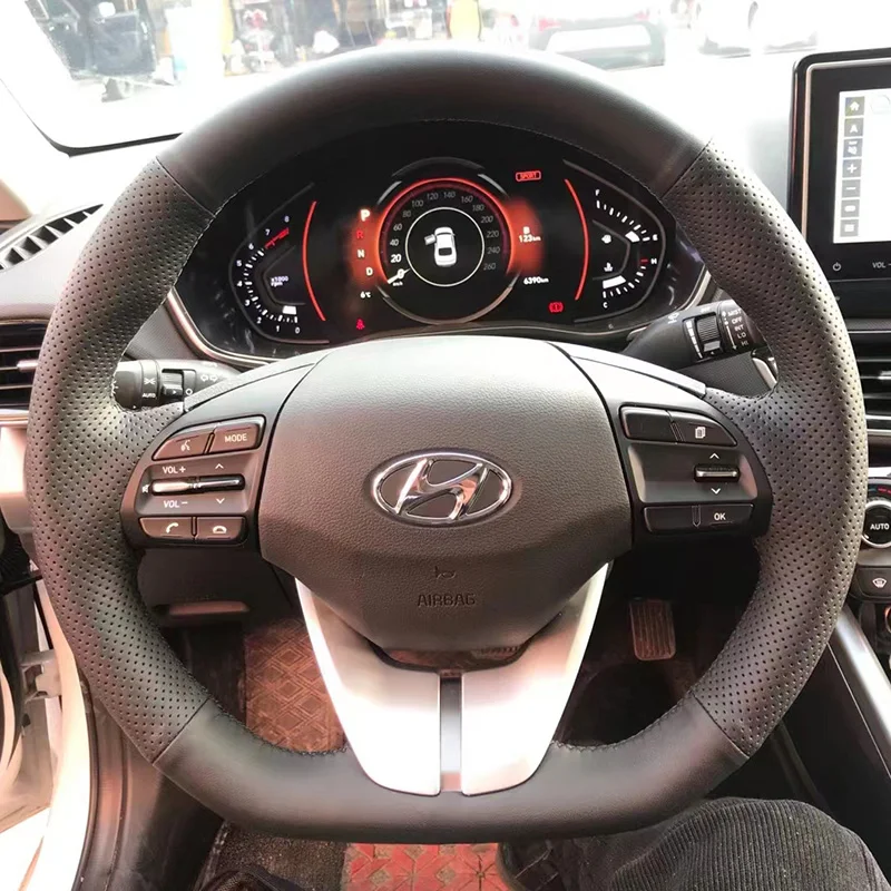 For Hyundai Elantra 4 2016-2019 Ioniq 2017-2019 Hand Stitched non-slip carbon fibre Genuine Leather Car Steering Wheel Cover