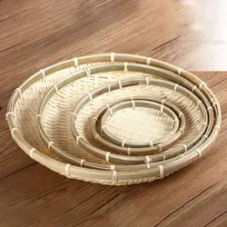 Handmade Woven Woven Bamboo Tray Bamboo Round Bamboo Woven Basket Decorative Serving Tray Living room