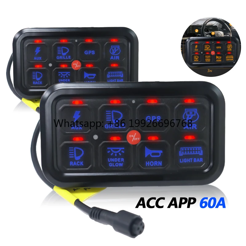 

Switch Panel 8 Gang Wired with APP Car Boat Truck RGB Dimmable Auto Power Plus Circuit Relay System