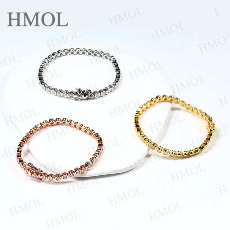 

Теннисные браслеты с муассанитом, круглый пузырь с бриллиантами для женщин и мужчин, посеребренный браслет-цепочка в стиле хип-хоп 925, подходит в подарок