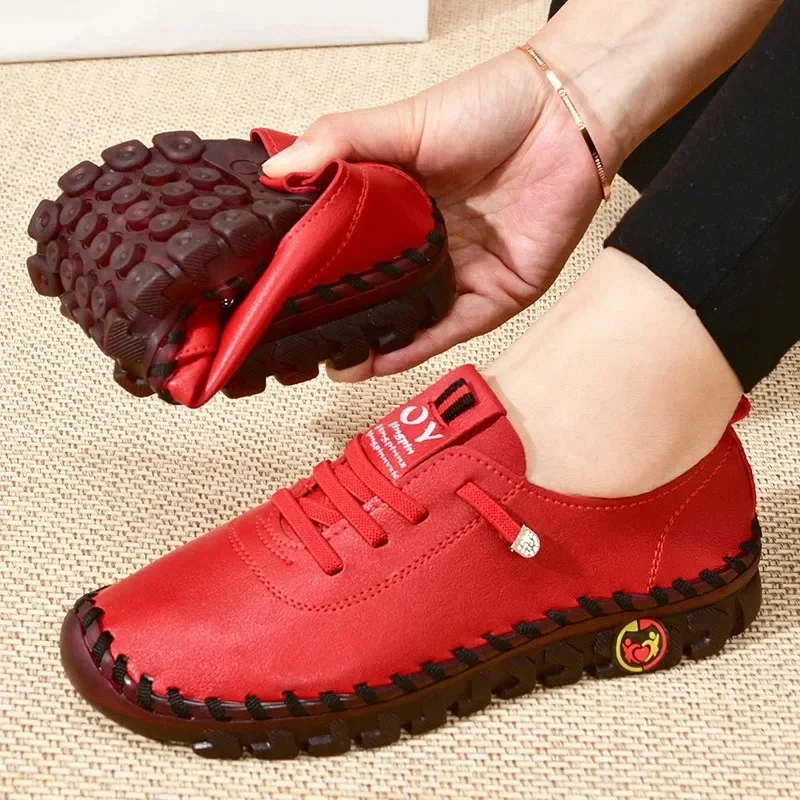 Fashion sepatu Sneakers wanita, Pu kulit Oxford sol lembut datar kasual anti selip nyaman sepatu ibu Mujer Zapatos