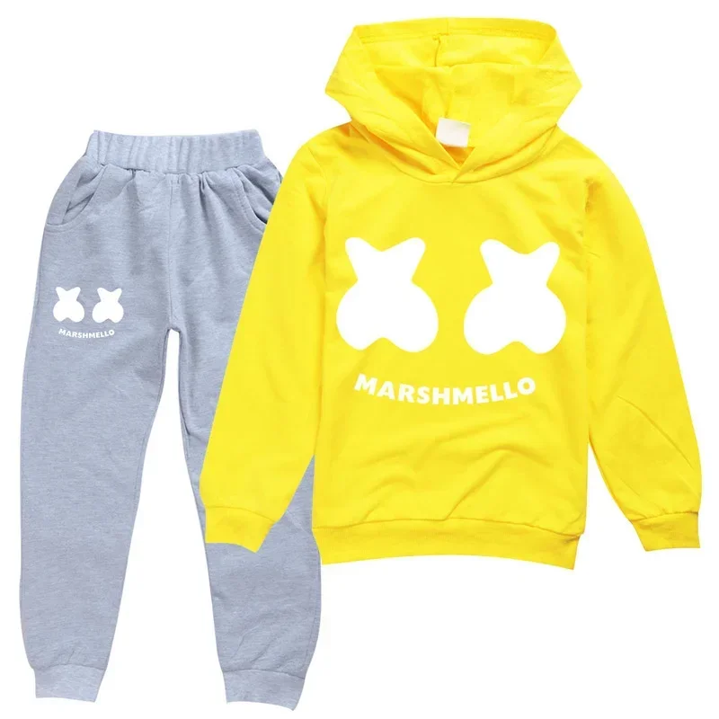 Комплект одежды DJ Marshmello от 2 до 16 лет, детская одежда, комплекты одежды для маленьких мальчиков, толстовки с капюшоном для девочек-подростков, штаны, комплекты из 2 предметов, спортивные костюмы