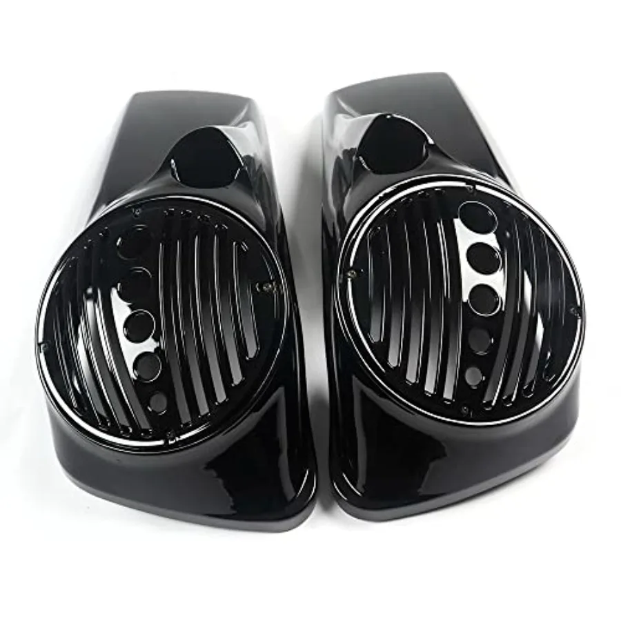 Vivid Black 8 Saddlebags Speaker Lids w/Tweeter Port for 2014-2021 Harley Touring Models: durable ABS plastic, sleek black fini