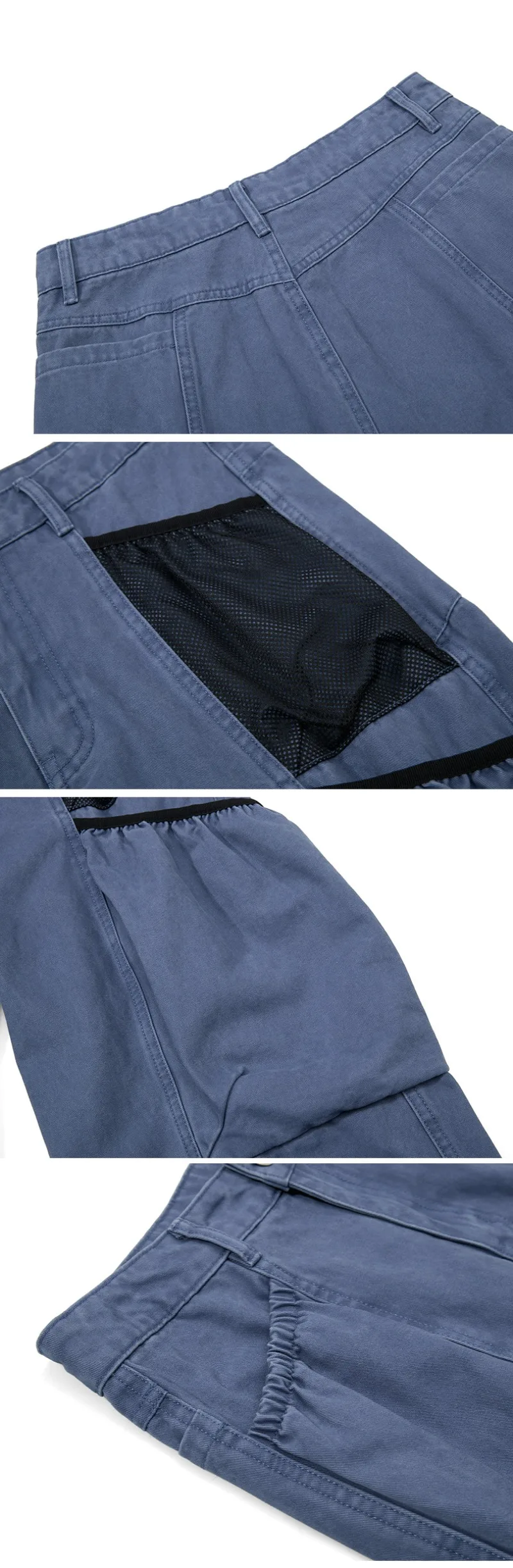 Herren Vintage Zimmermannshose Cargo-Hose mit Netzstoff und Mehreren Taschen, Weite Gerade Beine, Kordelzug am Saum, Baggy Hose im Y2K-Stil, Gartenarbeitshose – Detail 4