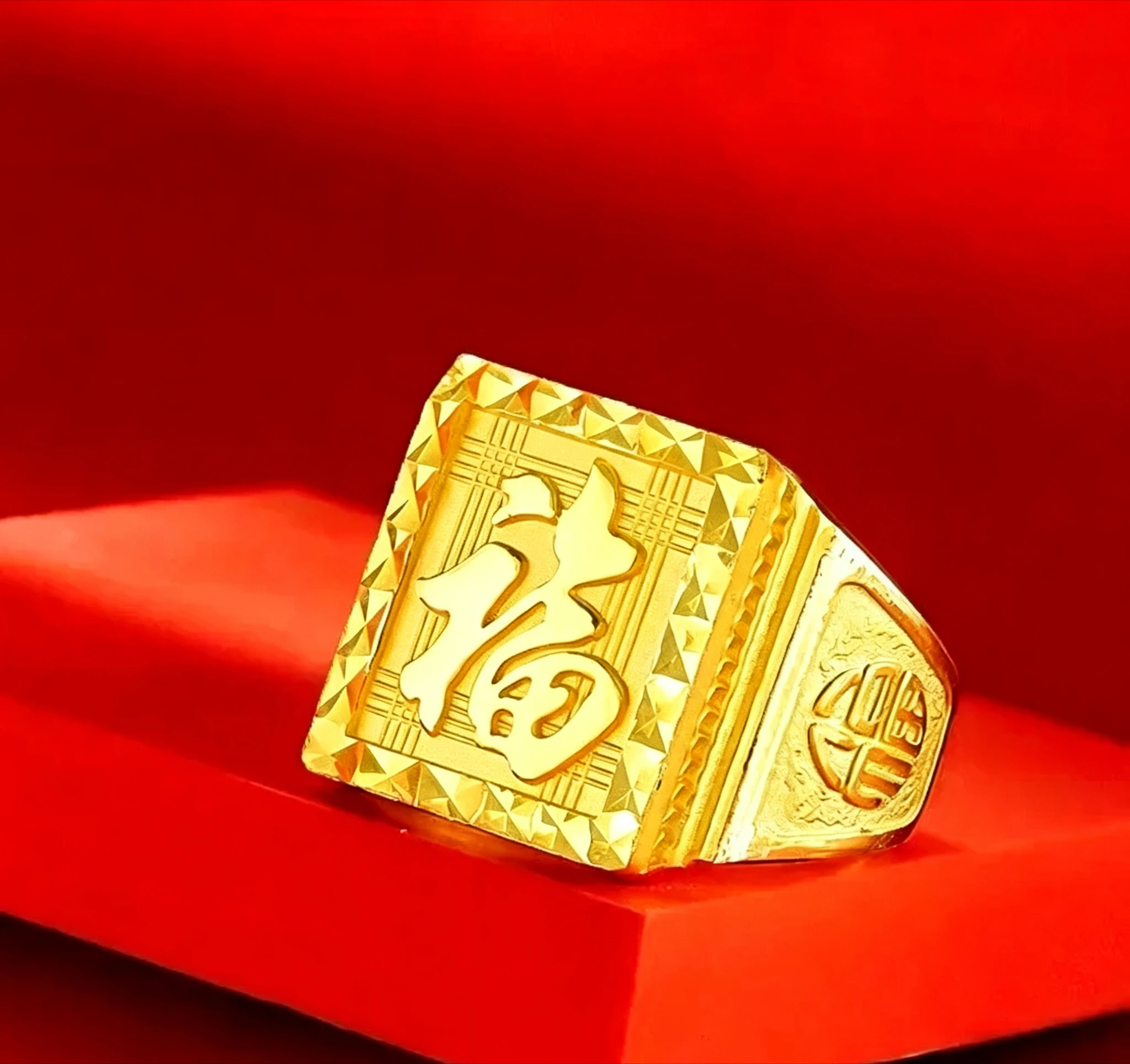 same style mens real gold ring 24K agate Pixiu God of Wealth adjustable  inlaid jade pure  Giving a gift to a friend