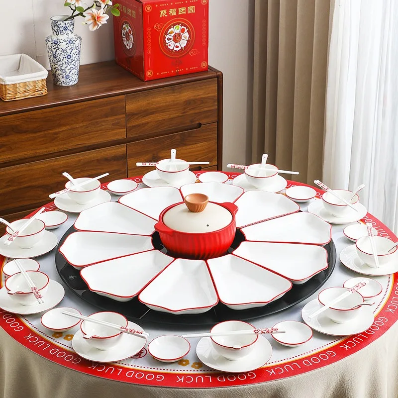 New Year's Eve Dinner Platter Tableware Combination Plate Vegetable Plate Household 2026 New Reunion Dinner Bowl Set New Year's