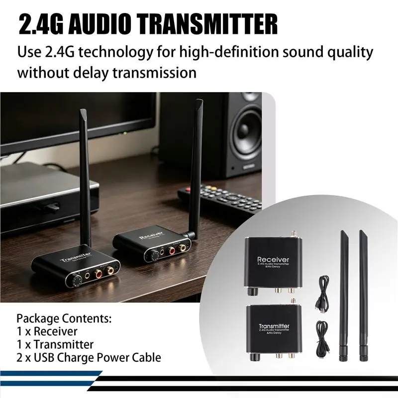 2.4G Wireless Audio Adapter Audio Extensor Wireless Audio Transmitter and Receiver 50M Lan Audio Extender Splitter RX/TX-AB01
