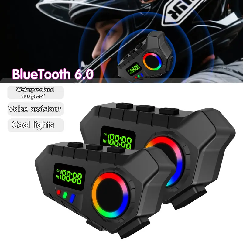 Bluetooth 6.0 Motorcycle Helmet Headset Wireless Waterproof Universal for All Smart Phones Music Player Speaker FM Radio Earphon