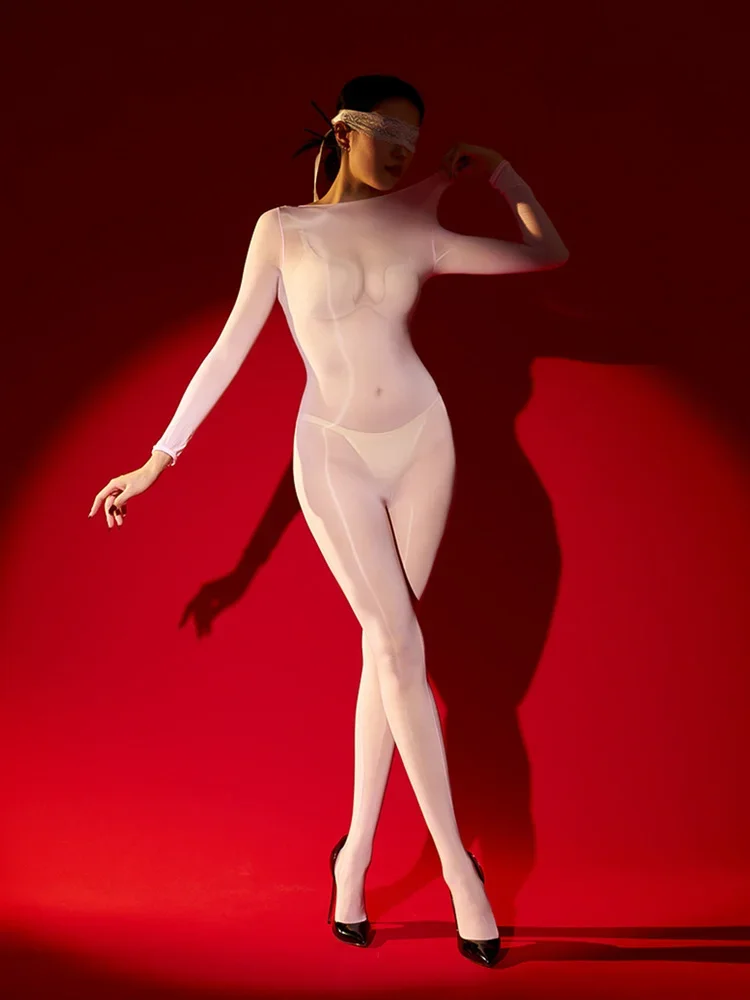 Donne sexy trasparenti trasparenti olio lucido body elastico aderente perizoma stretto tute color caramello body da cameriera cosplay senza soluzione di continuità