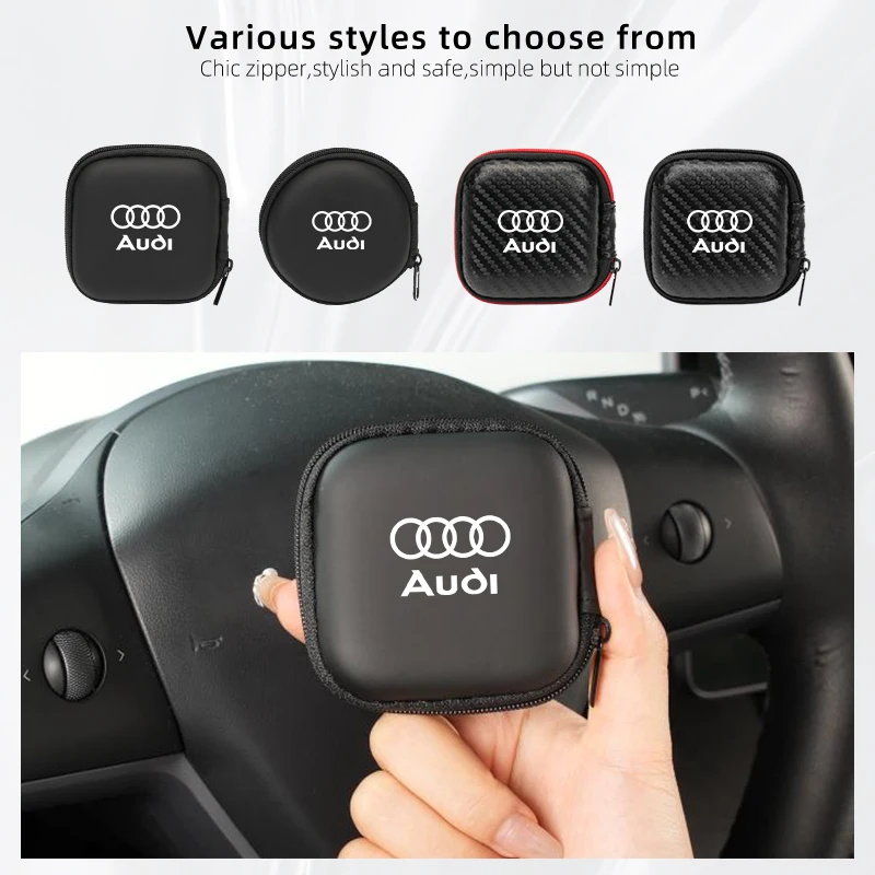 Car Logo Portable Storage Bag Bluetooth Headset Charger Organizer For Audi A1 A3 A4 A5 A6 A7 A8 Q2 Q5 Q7 Q8 S7 S8 S3 S4 RS5 RS6