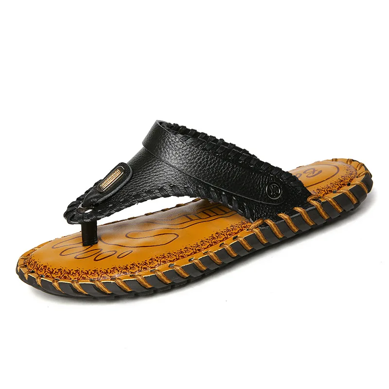 Men's Sandals Leather First Layer Cowhide New Summer Fashion Trend Youth Flip-flops Men's Slippers Mens Sandals Leather  Sandal