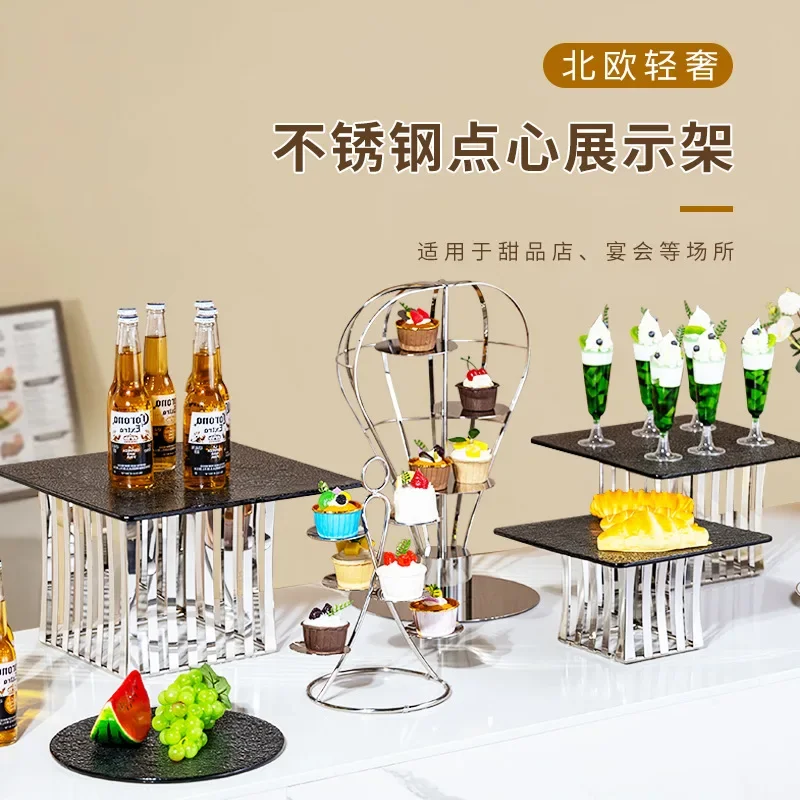 Hotel Buffet Dessert Table Display Rack Stainless Steel Fruit Tray Coffee Break Pastry Heart Ornament Cold Food Table