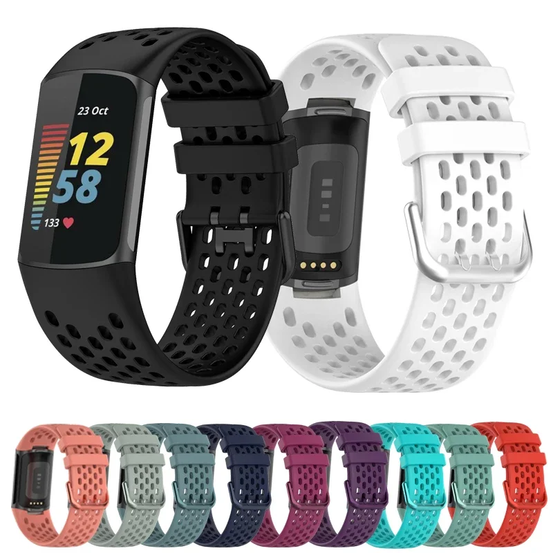 

Breathable Rubber Strap For Fitbit Charge 5 correa Sport Replacement Silicone Wristband For Fitbit Charge6 Watch Bracelet