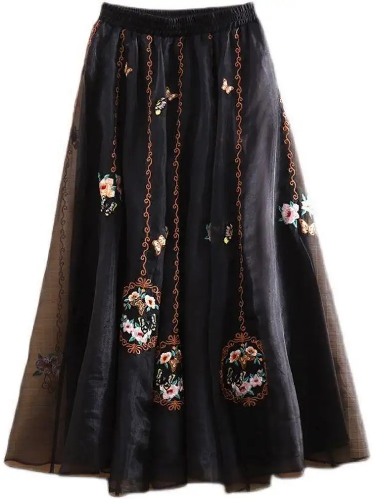 Gonna in tulle a rete ricamata a vita alta per la danza classica |   Mezza gonna elegante e fluida per palcoscenici e allenamento