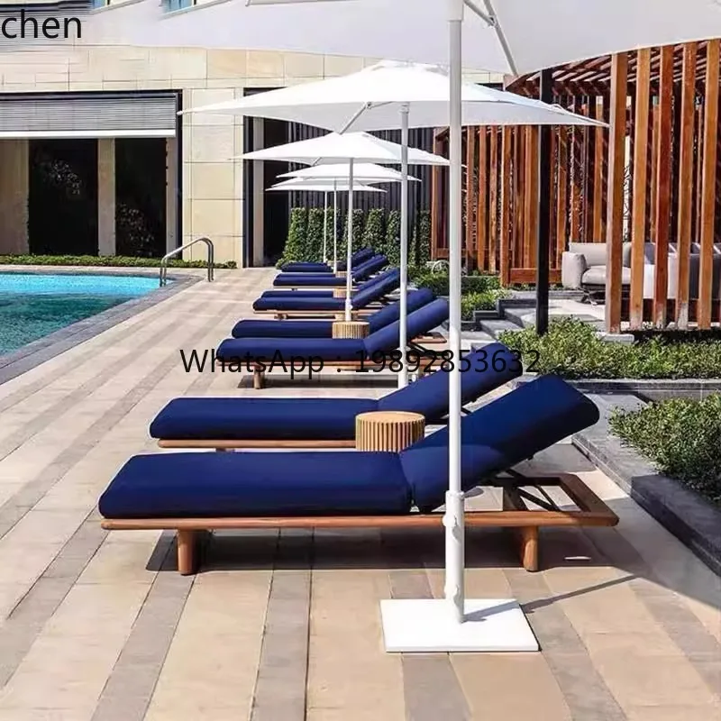 Outdoor Teak Lounger Pool Garden Villa Overhead Beach Hotel Leisure Solid Wood Lounger Coffee Table Combination