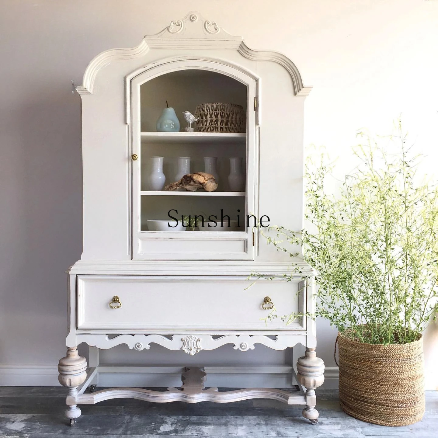 

American living room against the wall large storage cabinet retro solid wood dining side cabinet