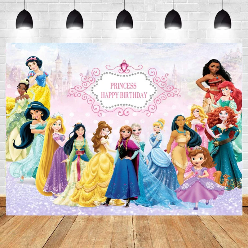 Disney Princess Frozen Jasmine  Backdrop Girls Snow White Happy Birthday Party Photograph Background Photo Banner Decoration