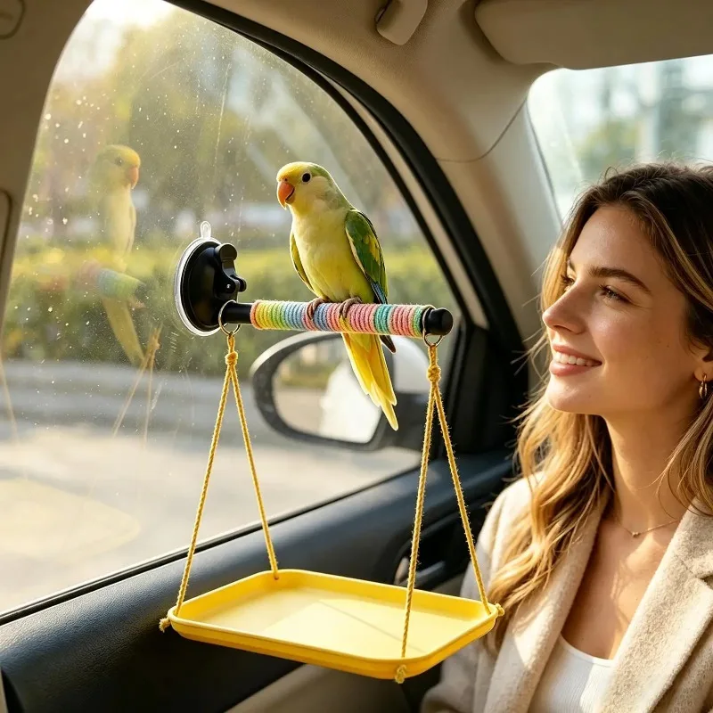 Window Perch For Birds Suction Cup Interactive Toy Bird Shower Perch For Parakeet Cockatiel Conure Parrot Lovebirds Car Outdoor
