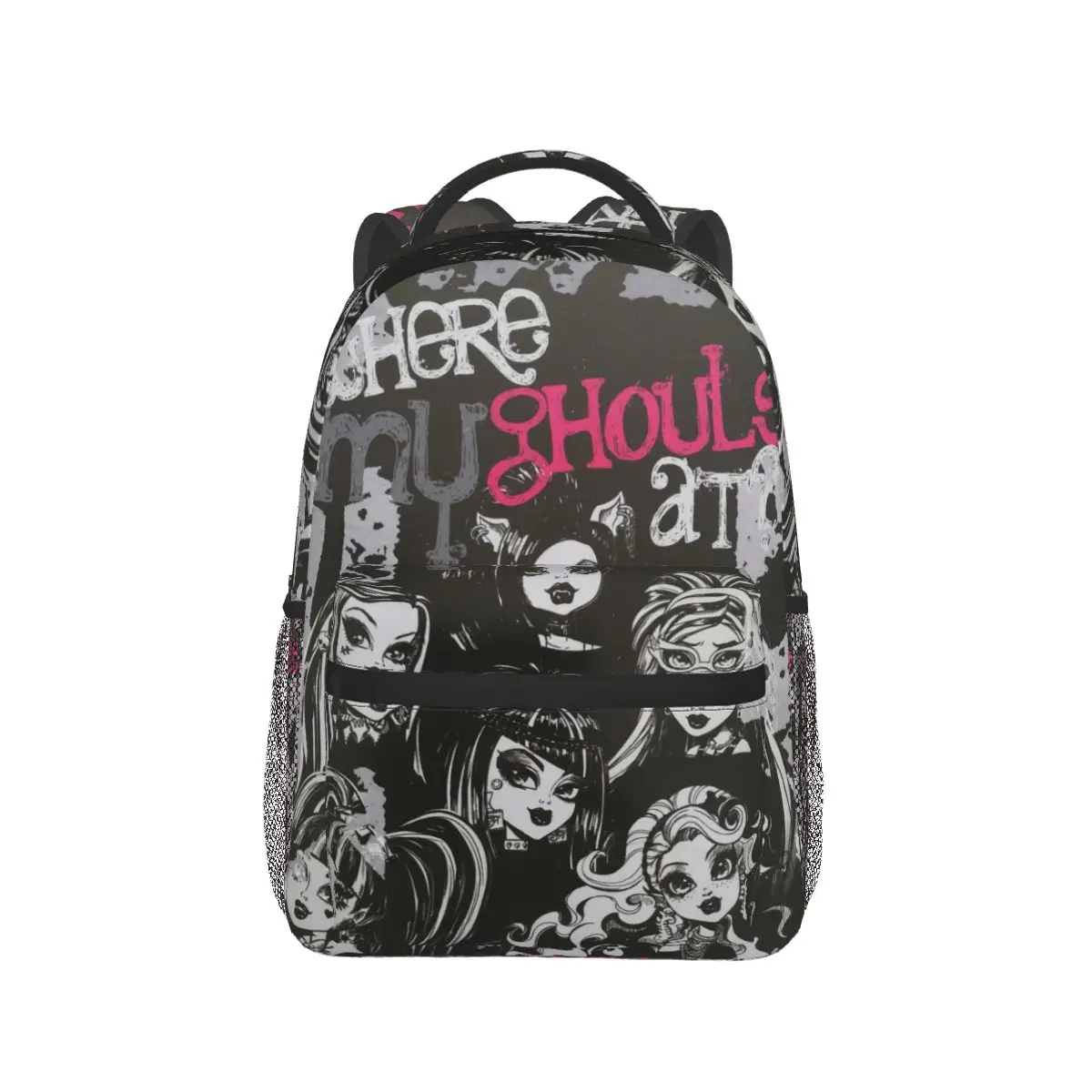 

Back To School Black Art Kawaii Cool Backpack School Boy Girl Monster High Dolls Travel Backpack