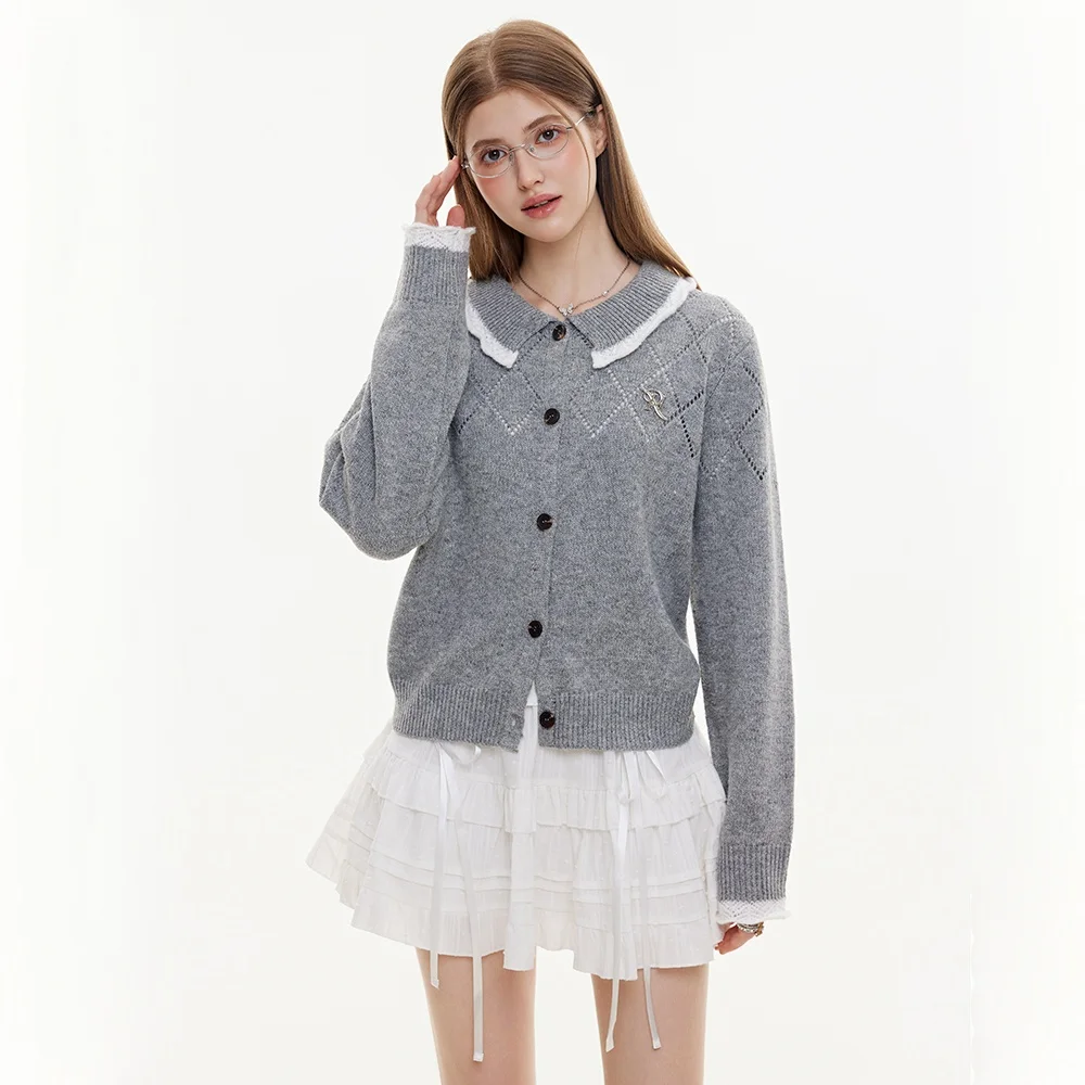 Women's Short Knitted Cardigan for Women Luxury Brand Knit Gray Button-down Cardigan 2025 Autumn New Women's Clothing Sweater