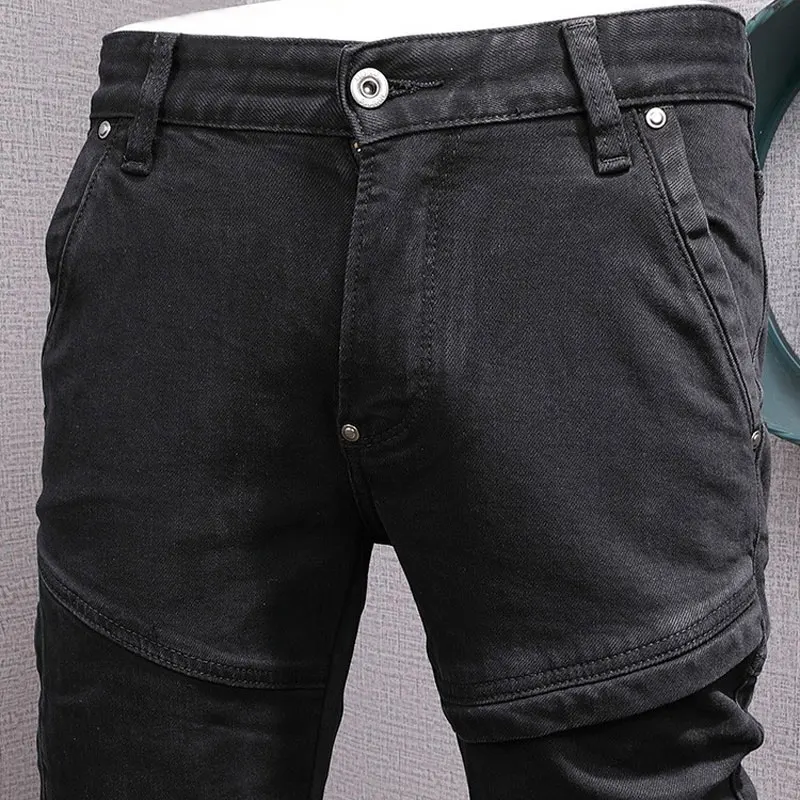 Street Fashion Men Jeans Black Stretch Slim Fit Vintage Casual Denim Jeans Spliced Designer Hip Hop Denim Biker Pants Hombre
