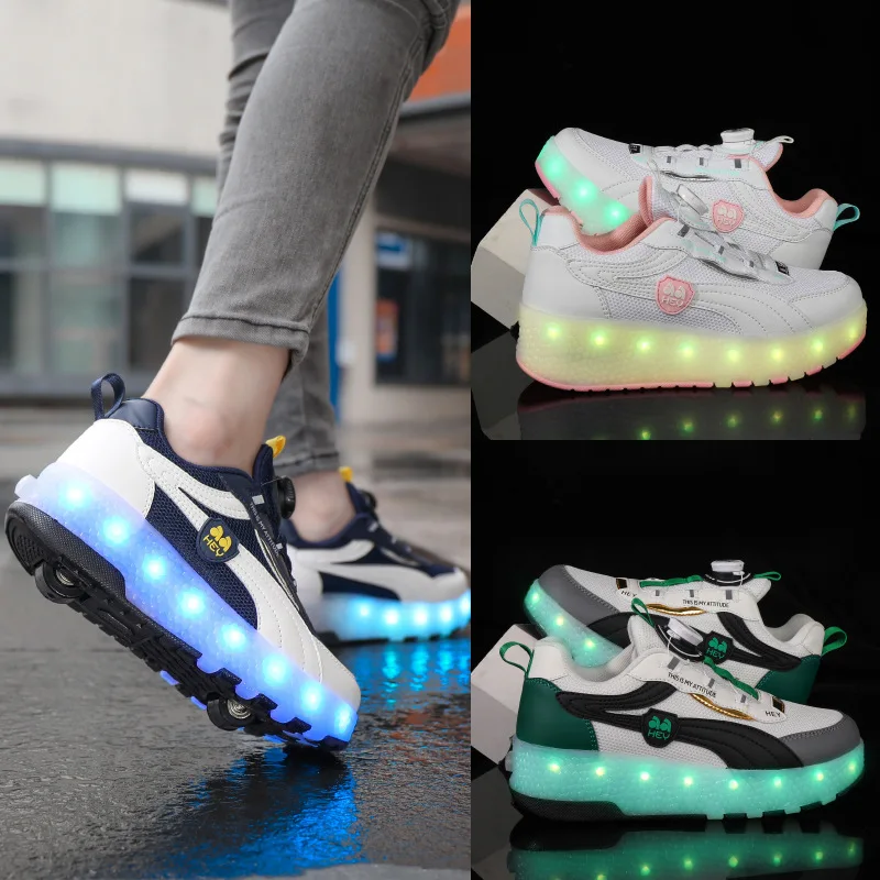 2023 autumn and winter new wheel shoes Kids two-wheel charging seven-color light walking shoes Children Roller skate shoes