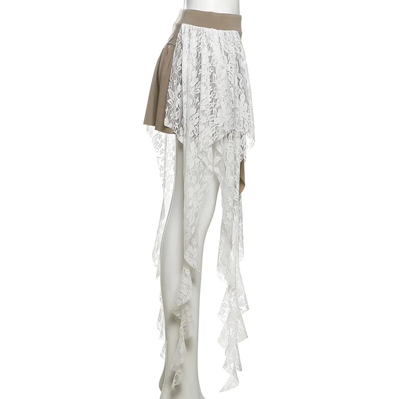 205 Summer Cross-border New Irregular High-waisted Splicing Lace Streamer Slim-fitting Temperament Versatile Skirt