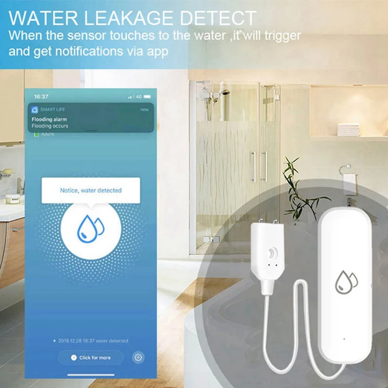 ABGR-2X Tuya WIFI Sensor de agua alarma Detector de fugas de agua alerta de inundación desbordamiento sistema de alarma de seguridad funciona