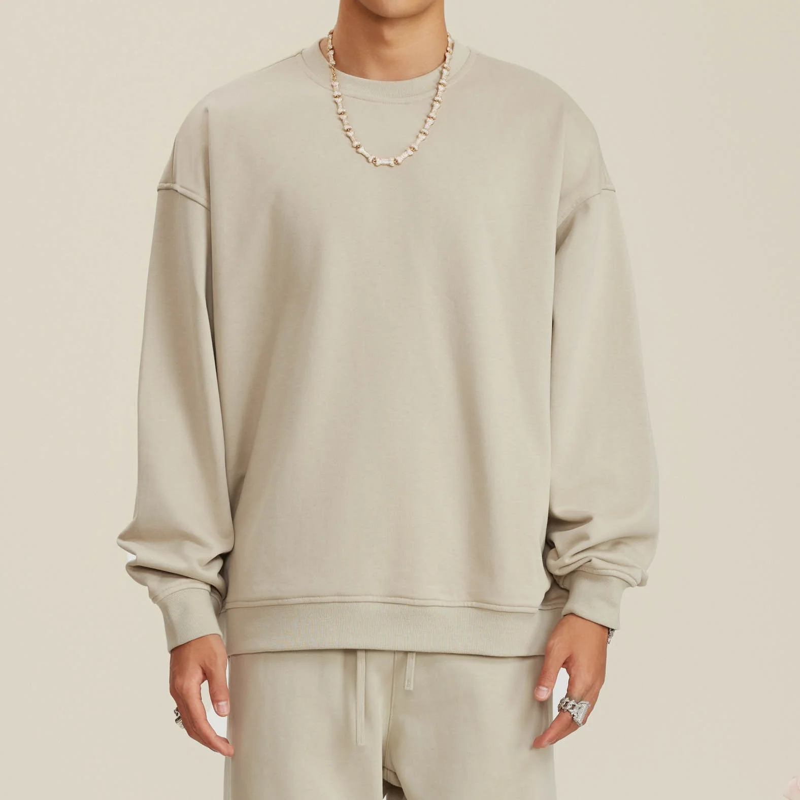 580G Heavyweight Lazy Street Style 2025 Terry Crew Neck Sweatshirt Unisex American Loose Casual Top  Sweater Men