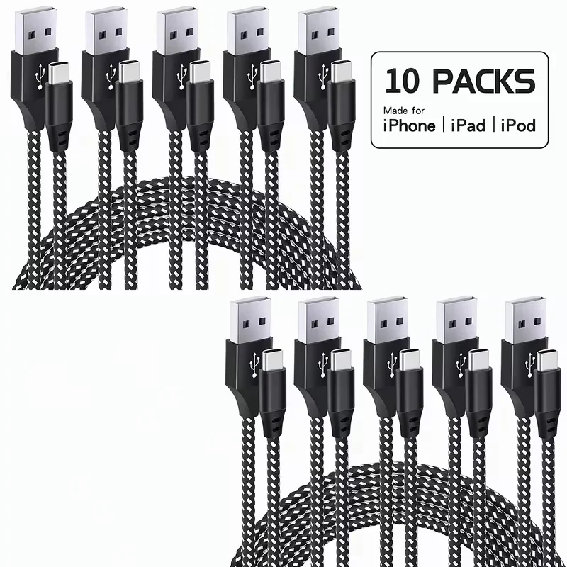 10 Sets Of 3-Foot Fast Charging Data Cables, USB To Type-C Braided Data Cables, Suitable For OPPO, Samsung, Google, Oneplus And Other Smartphones, Compatible With iPhone 17/16/15 Pro/Plus/Pro Max Charging Cables