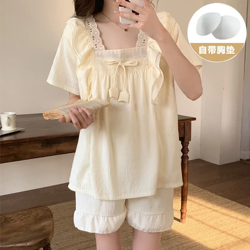 

Sleepwear Women's Clothes Summer Short Sleeve Chest Pads New Thin Cool Casual Home Loose Cozy Simple Affordable Skinny Sweet