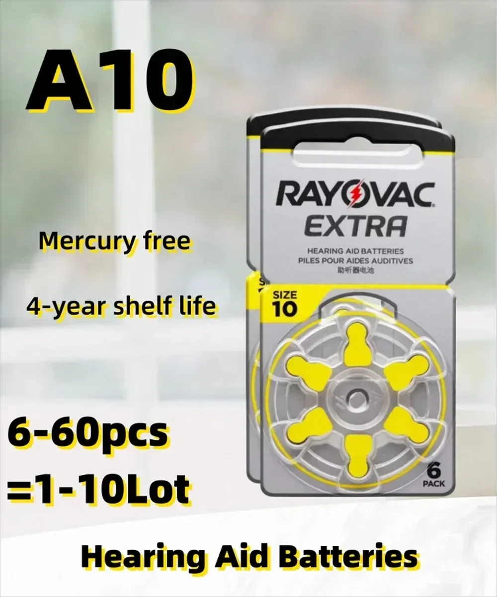 6-60PCS Rayovac Extra Hearing Aid Batteries Battery A10 10A PR70 10 High Performance Zinc Air Battery For Digital Hearing Aid