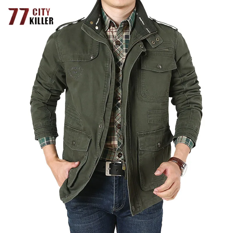 New Men's Cotton Military Jackets Casual Multiple Pockets Loose Business Coat Outdoor Bomber Cargo Jacket Male Jaqueta Masculina