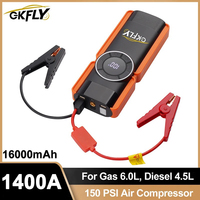 GKFLY 1400A Car Battery Jump Starter with Air Compressor Pump 16000mAh Portable Emergency Battery Booster Device LED Flashlights