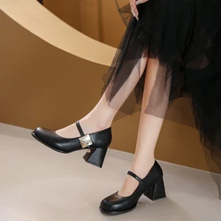 2024 spring new thick heel Mary Jane shoes women's small leather high heels every single shoe fashion women's shoes