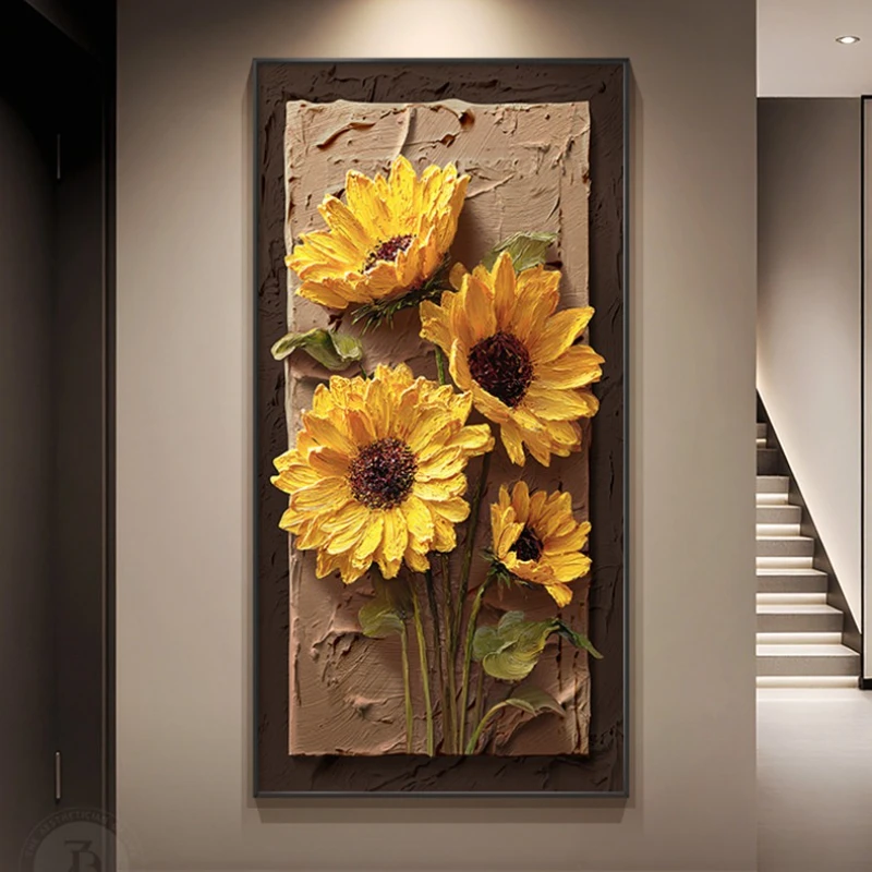 Light luxury high-end wall decoration painting relief three-dimensional corridor aisle hanging painting sunflower mural