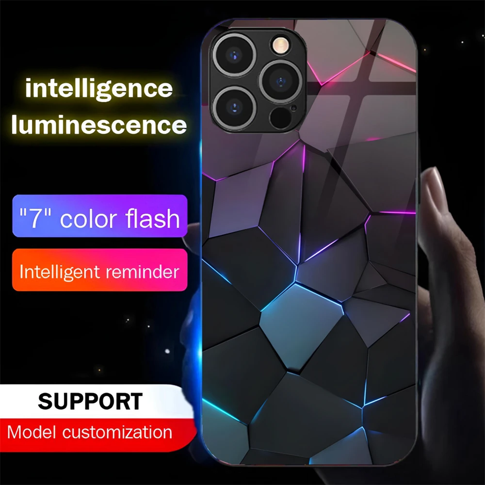 

Luxury Rhombus LED Light Smart Luminous Voice-activated Sound Control Phone Case For iPhone 11 12 13 14 15 16 E Pro Max Plus SE