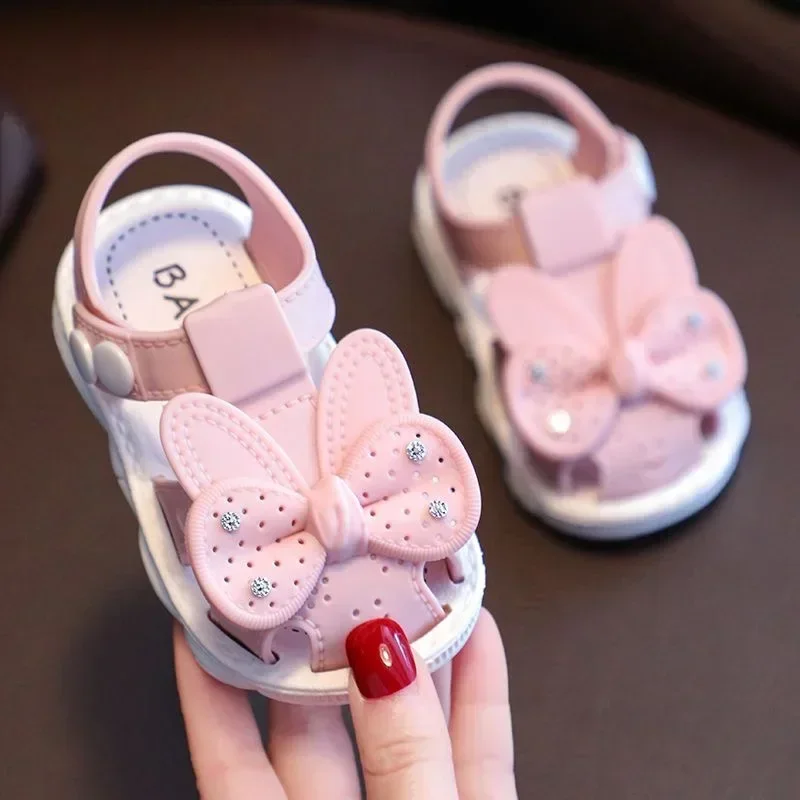 Solid Bow Children\'s Summer Shoes Cute PVC Beach Non Slip Sandals For Baby Girls Footwear Soft Infant Kids Fashion Sandals