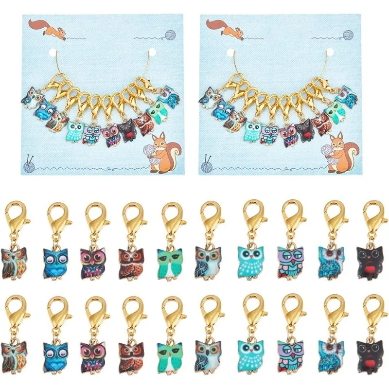 

20 Pcs Owl Stitch Markers Printed Alloy Crochet Stitch Marker Charms Removable Lobster Clasp Locking Stitch Marker for Knitting