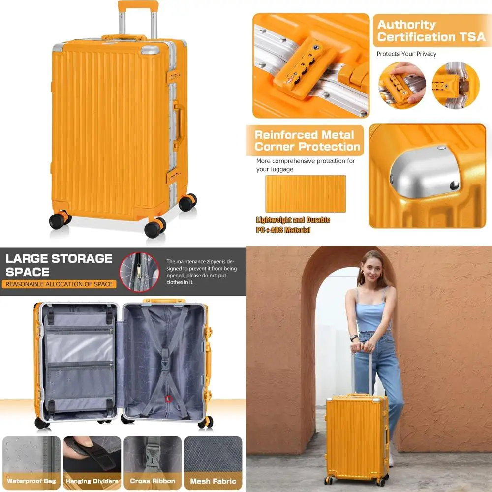 

24-дюймовый замок TSA с двойными вращающимися колесами, твердый чемодан без молнии, чемодан из ПК + АБС-пластика с алюминиевой рамой для путешествий