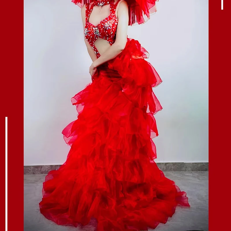 Sexy drążone body z kryształami górskimi ubrania do tańca do klubu nocnego Bar Gogo Dancewear Drag kostium królowej strój karnawałowy VDB6751