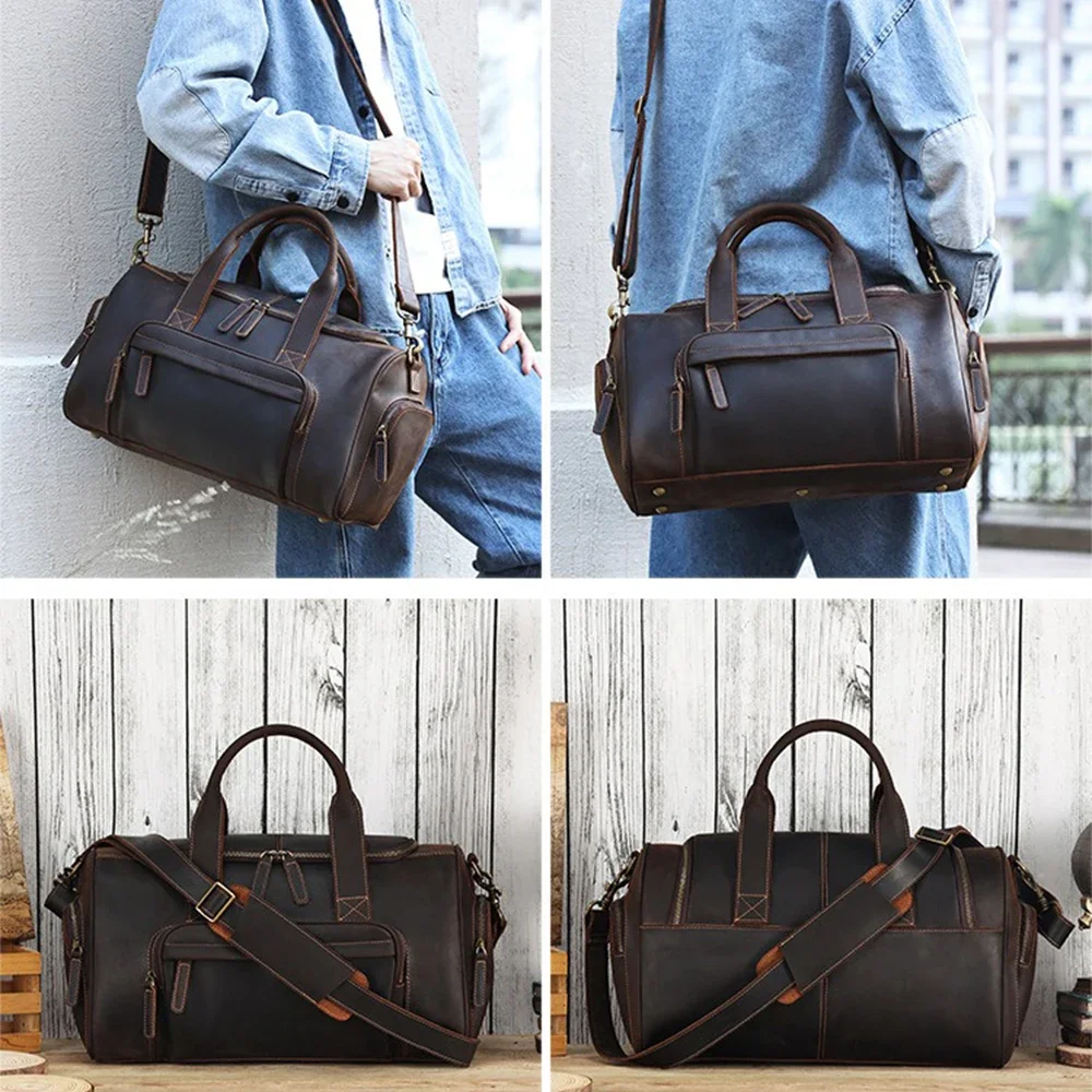 New Fashion Genuine Leather Men\'s Travel Bag Cowhide Luggage Bag For Man Crazy Horse Leather Crossbody Hand Luggage Shoulder Bag