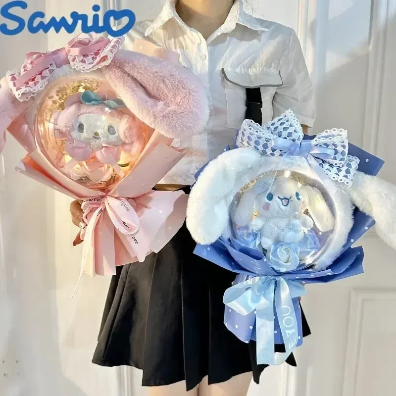 

Kawaii Sanrio Bouquets Cinnamoroll Kuromi Cartoon Plush Dolls Wave Ball Bouquets Flowers Valentine's Day Anime Girls Graduation