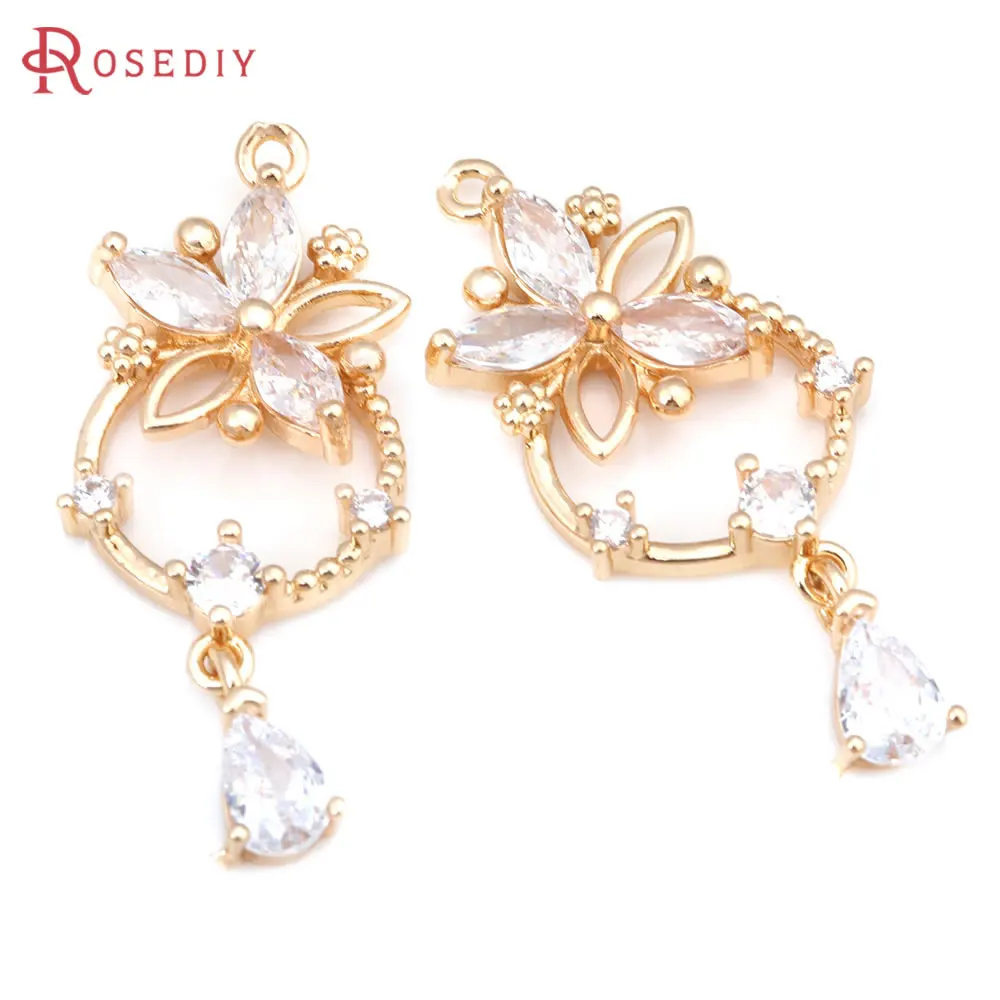 6PCS 18K Gold Color Brass and Zircon Flower Charms Women's Earrings High Quality Diy Accessories Rosediy official-website