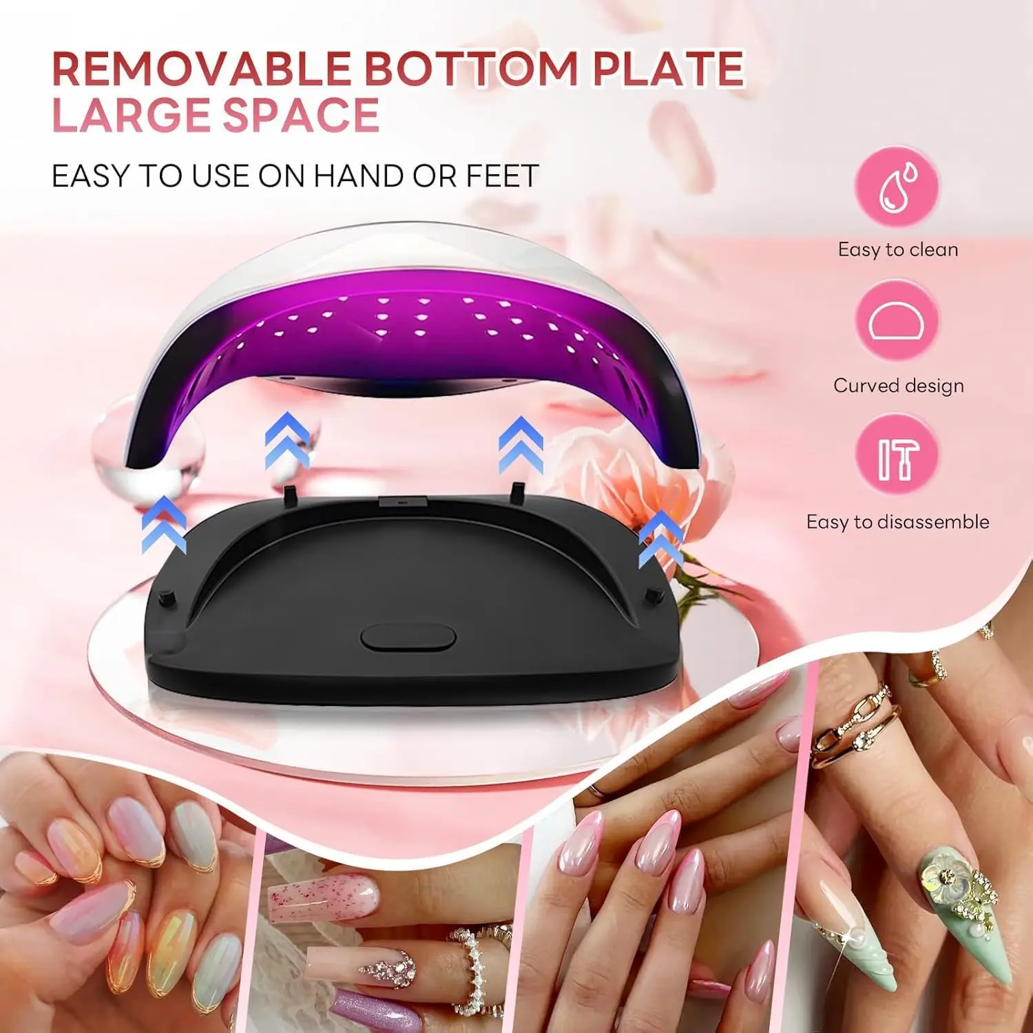 مصباح أظافر LED بالأشعة فوق البنفسجية 280 وات مع 66 قطعة من الخرز، ومستشعر تلقائي، و4 إعدادات للمؤقت