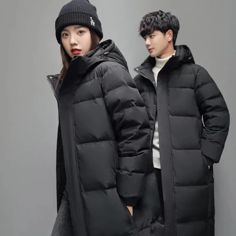 Thickened Knee-Length Down Coats for Men and Women White Duck Down Hooded Puffer Jacket Unisex Winter Warm Outerwear JK-968