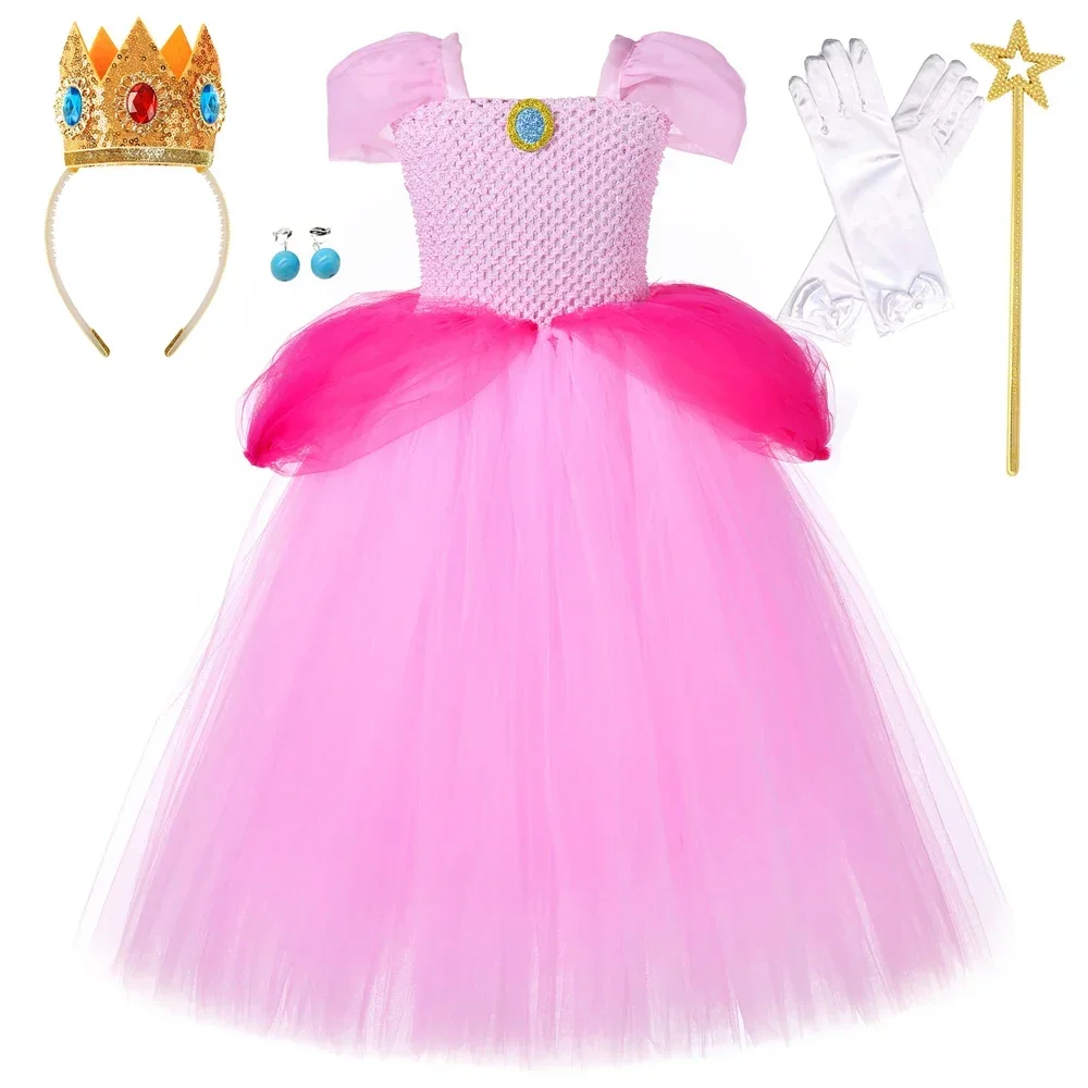 

Персиковые костюмы принцессы Super Brothers для девочек, платья на длинной подкладке на Рождество и Хэллоуин с пышными рукавами, новогоднее бальное платье