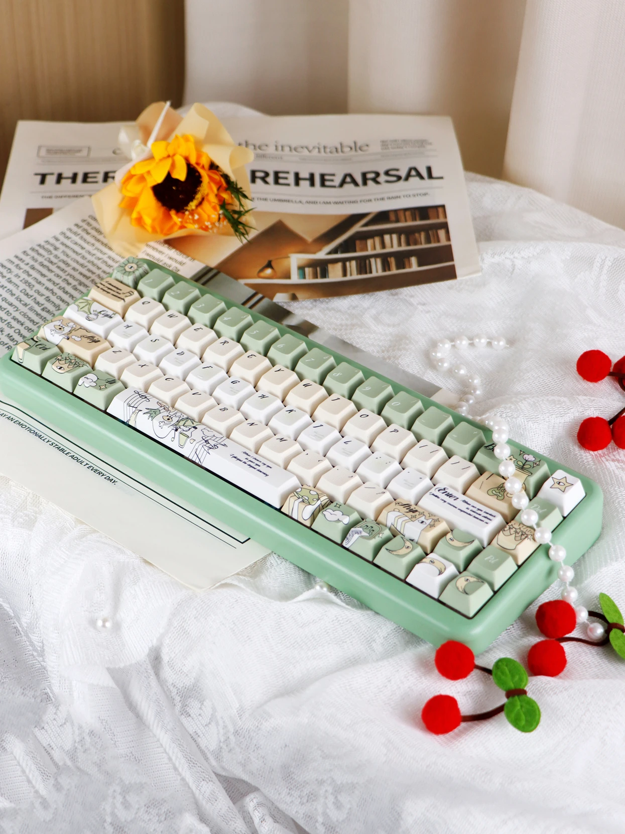 

Keycaps Magic Potion Rhapsody 139-Key Cherry Pbt Green Fresh Customized 2.25/2.75U Spacebar Iso Layout Alice Layout Keycaps