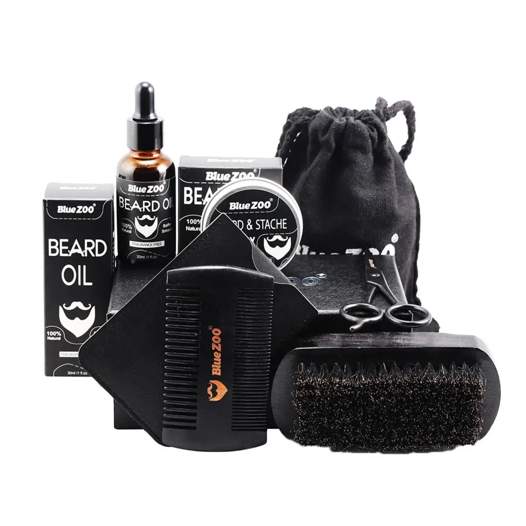 7 قطع الرجال الاستمالة اللحية بلسم النفط الشمع الشارب فرشاة مشط مقص
