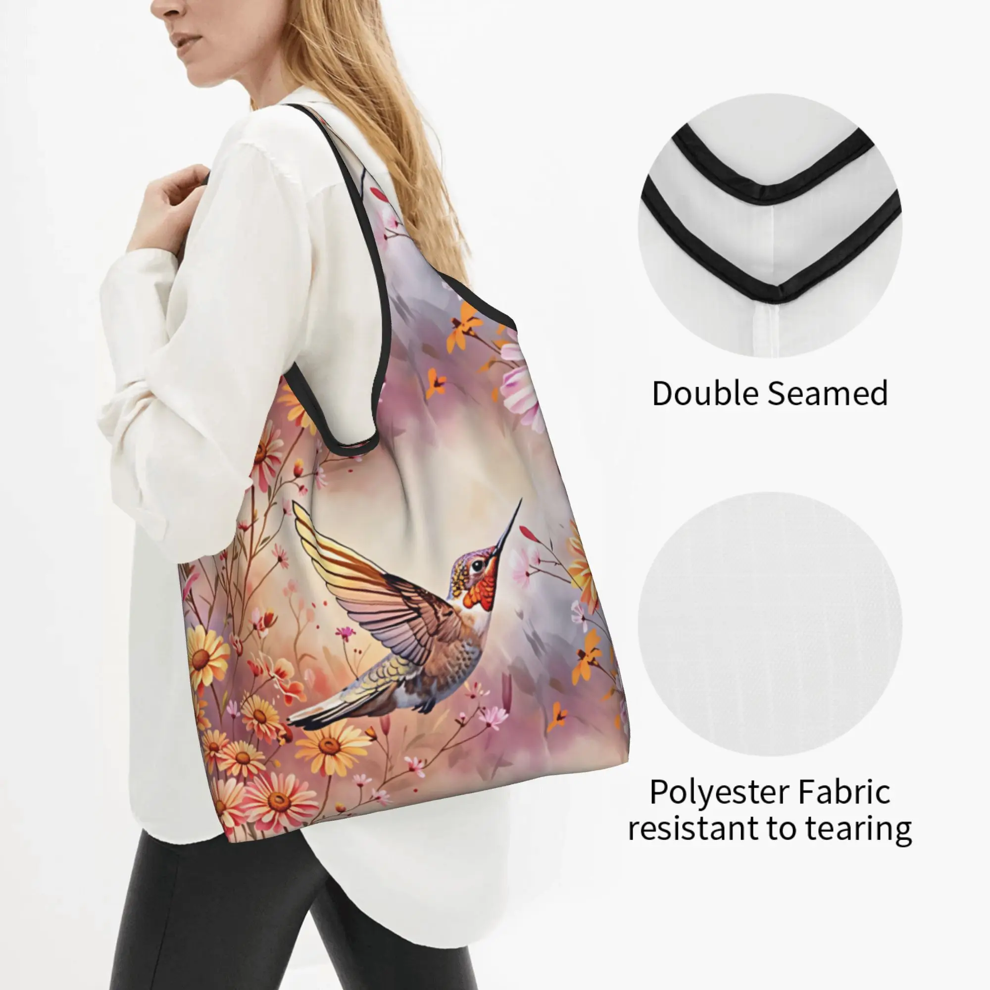 Flowers Fragrant And Birds Singing Grocery Tote Shopping Bags Women Funny  Shopper Shoulder Bags Large Capacity Handbag